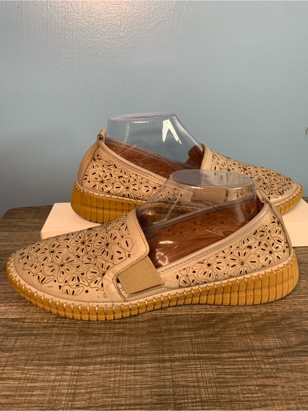 Spring Step Beige Laser-Cut Slip-On Loafers